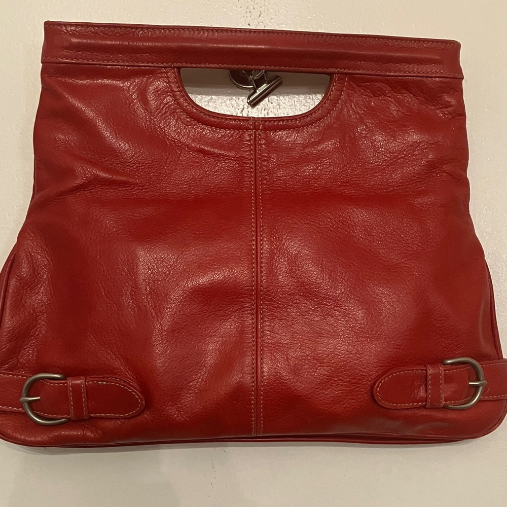 Chic Red Leather Hand Bag